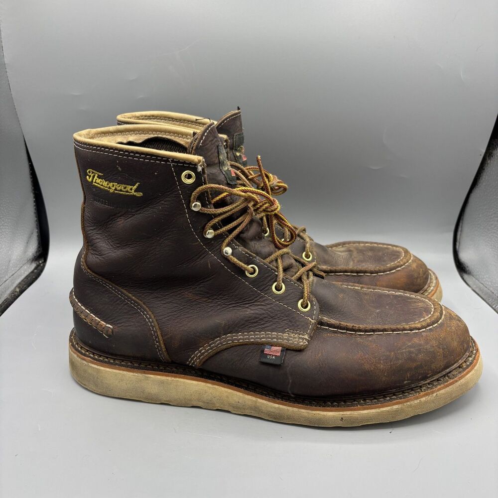 Thorogood Men's Brown American Heritage Waterproof Work Boots Round Toe Size 12